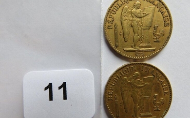 Monnaies or - Lot de 2 x 20 Francs Génie 1878 A TTB