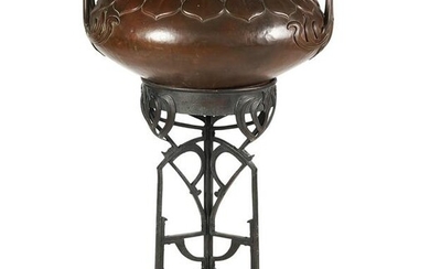 Monumental Copper Jardiniere with Iron Stand