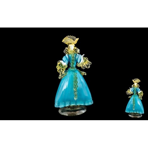 Murano Glass Lady Figurine, dressed in turquoise blue dress ...