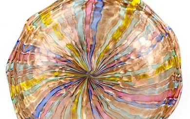 Murano Italian 13" Studio Art Glass Rainbow Bowl