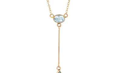 NO RESERVE - AN AQUAMARINE PENDANT NECKLACE the pendant set with an oval cut aquamarine suspending a