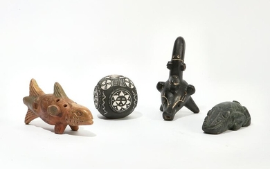 Native American pottery and steatite effigy