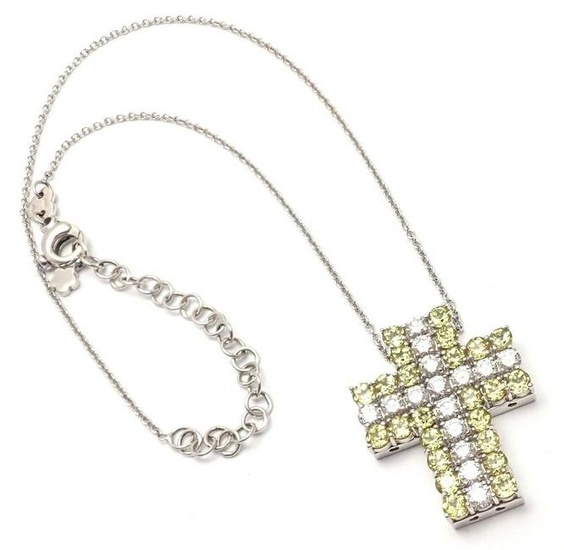 New! Authentic Pasquale Bruni 18k White Gold Diamond Peridot Cross Necklace