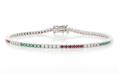 No Reserve Price - Bracelet - 18 kt. White gold - 1.60 tw. Diamond (Natural) - Ruby