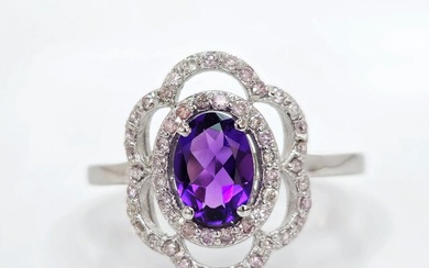 No Reserve Price - Ring - 14 kt. White gold Amethyst