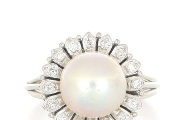 No Reserve Price - Ring - 18 kt. White gold - 0.30 tw. Diamond (Natural) - Pearl