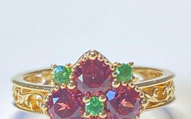 No Reserve Price - Ring - 18 kt. Yellow gold - 1.84 tw. Ruby - Tourmaline