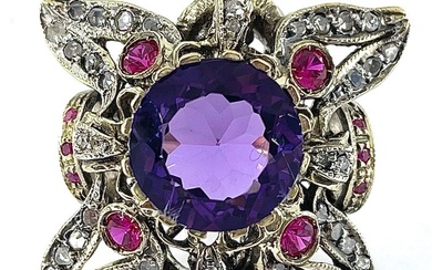 No Reserve Price - Ring - 9 kt. Silver, Yellow gold Amethyst - Mixed gemstones