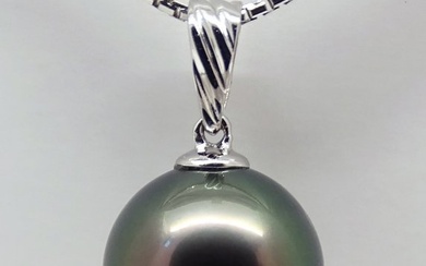 No Reserve Price - Tahitian Pearl, Rikitea Pearl, Midnight Peacock, Round 11.4 mm - 18 kt. White gold - Pendant