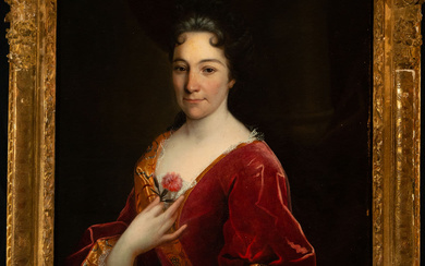 Noble French lady with flower in her hand, 18th century...