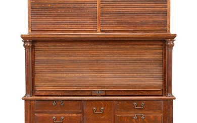 OAK DENTAL CABINET WITH TAMBOUR DOORS, 19TH C.