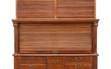 OAK DENTAL CABINET WITH TAMBOUR DOORS, 19TH C.