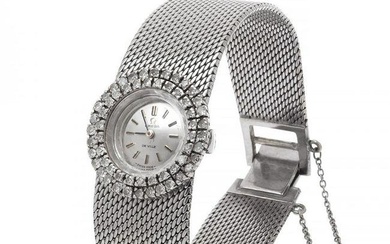 OMEGA De Ville watch, 1930s-40s, made in 18 kt white gold, for women. Round dial with dashed