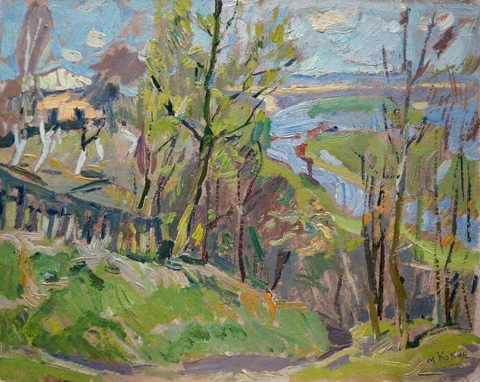 Oil painting House over the river Kokin Mikhail Alexandrovich
