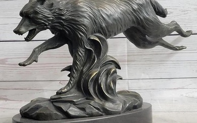 Original Bronze Sprinting Wolf Dog Sculpture - Signed by C. Williams 9" x 14.5"