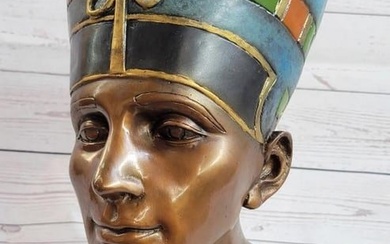 Original Nefertiti Egyptian Queen Pharaoh Bronze Bust Statue Sculpture - Egypt Collectible - 18lbs