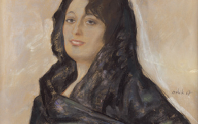 Orlik, Emil (1870 Prag - 1932 Berlin) Portrait einer Frau mit schwarzem Schleier