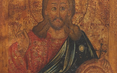 Orthodox Hand Painted Icon of Christ Pantocrator, ca. 1886