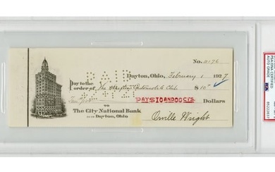 Orville Wright Signed Check PSA NM-MT 8