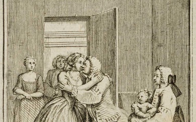 P. YVER (1712-1787), genealogy, family visit, 1736, Copper engraving