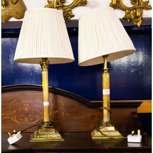 PAIR OF CORINTHIAN COLUMN BRASS LAMPS