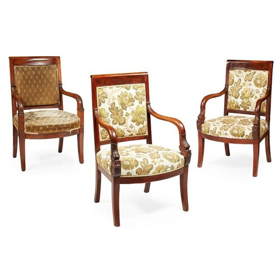 PAIR OF FRENCH EMPIRE STYLE MAHOGANY ARMCHAIRS 19TH