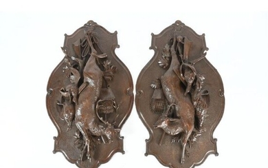 PAIR OF LARGE CARVings carved in patinated wood...