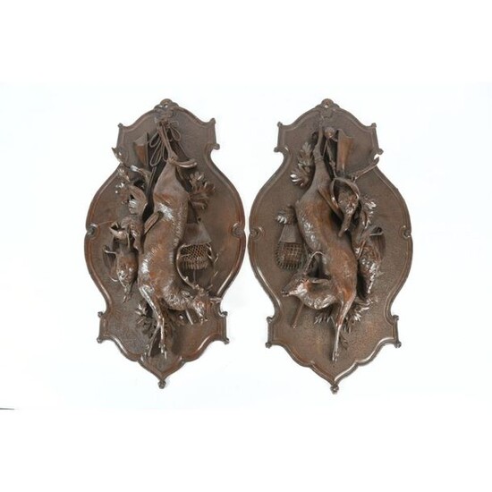 PAIR OF LARGE CARVings carved in patinated wood...