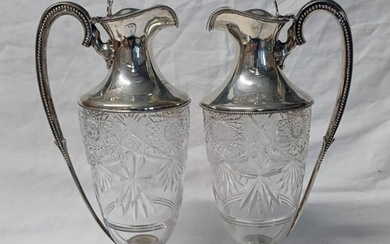 PAIR OF VICTORIAN SILVER MOUNTED CUT GLASS CLARET JUGS WITH ...