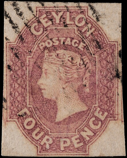 PENCE ISSUES - 4D DULL ROSE, WATERMARK LARGE STAR, USED IMPERFORATE