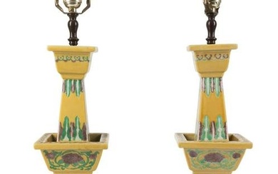 PR CHINESE FAMILLE VERTE CANDLEHOLDERS AS LAMPS