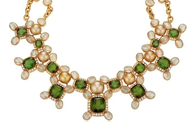 PRINCE DIMITRI FOR ASSAEL CULTURED PEARL, DIAMOND AND MULTI-GEM NECKLACE