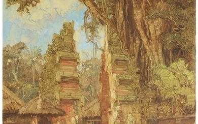 Paintings, engravings, etc. - Hasim (1921-1982), figure at temple gate, oil on canvas, signed and dated '74 - 53 x 44 cm