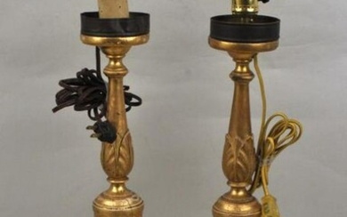 Pair Carved & Gilded Wood Urn Form Candlesticks