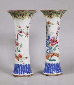 Pair Chinese 18 C Famille Rose Porcelain Vases