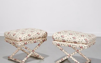 Pair De Angelis custom upholstered X-base stools