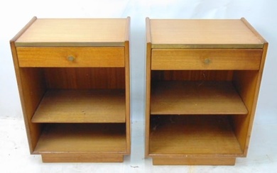 Pair Harvey Probber night stands, single drawer over open base with adjustable shelf, stands are 19"