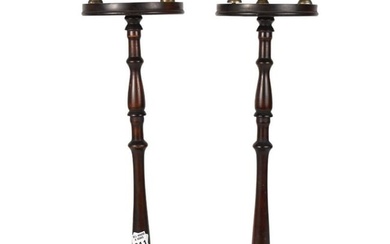 Pair Mahogany Smoking Stands on Turned Pedestals, 17 1/2"h