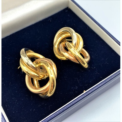 Pair Of 18ct Gold Classic Designer Earrings. 15g