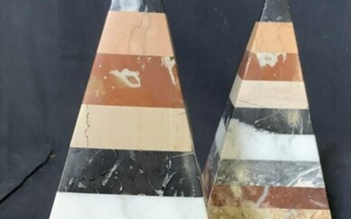 Pair Striped Marble Obelisks, Ornaments