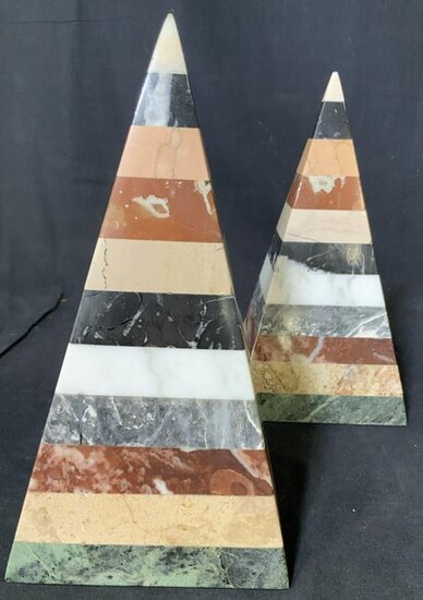 Pair Striped Marble Obelisks, Ornaments