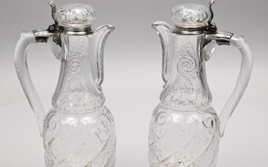 Pair Tiffany & Co.Sterling Silver &Glass Decanters