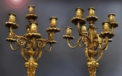 Pair of 19th C Figural French Barbedienne Bronze Candelabra