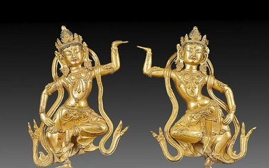 Pair of Chinese Qing Dynasty Tibetan Bronze Buddhas