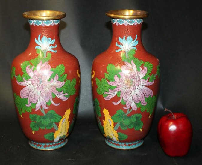 Pair of Chinese cloisonné enamel vases