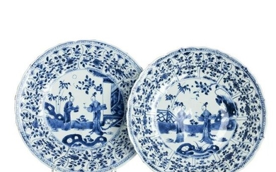 Pair of Chinese porcelain 'figure' plates, Kangxi