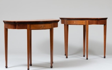 Pair of Edwardian Inlaid Satinwood D-Shape Games Tables