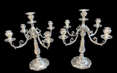Pair of Gorham Chantilly Grand Five Light Sterling Silver Weighted Candelabras