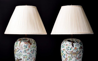 Pair of Large Chinese Export Famille Verte Table Lamps