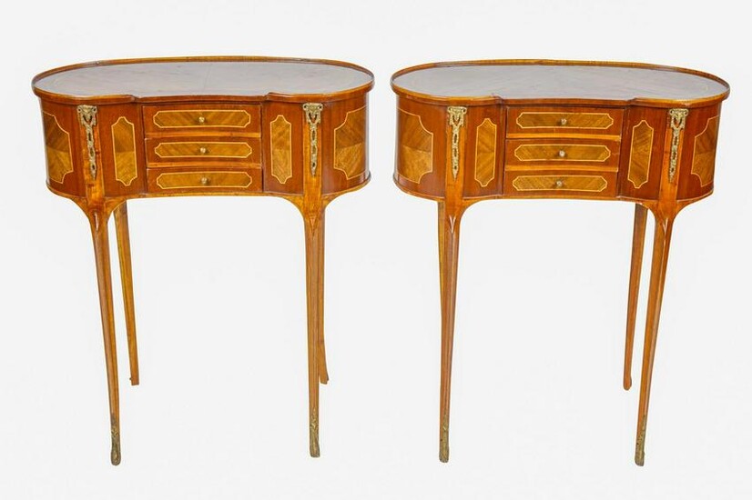 Pair of Louis XV Style Parquetry & Gilt Mounted Side